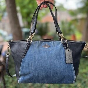 Rare Coach Denim Leather Satchel & Removable Crossbody Strap